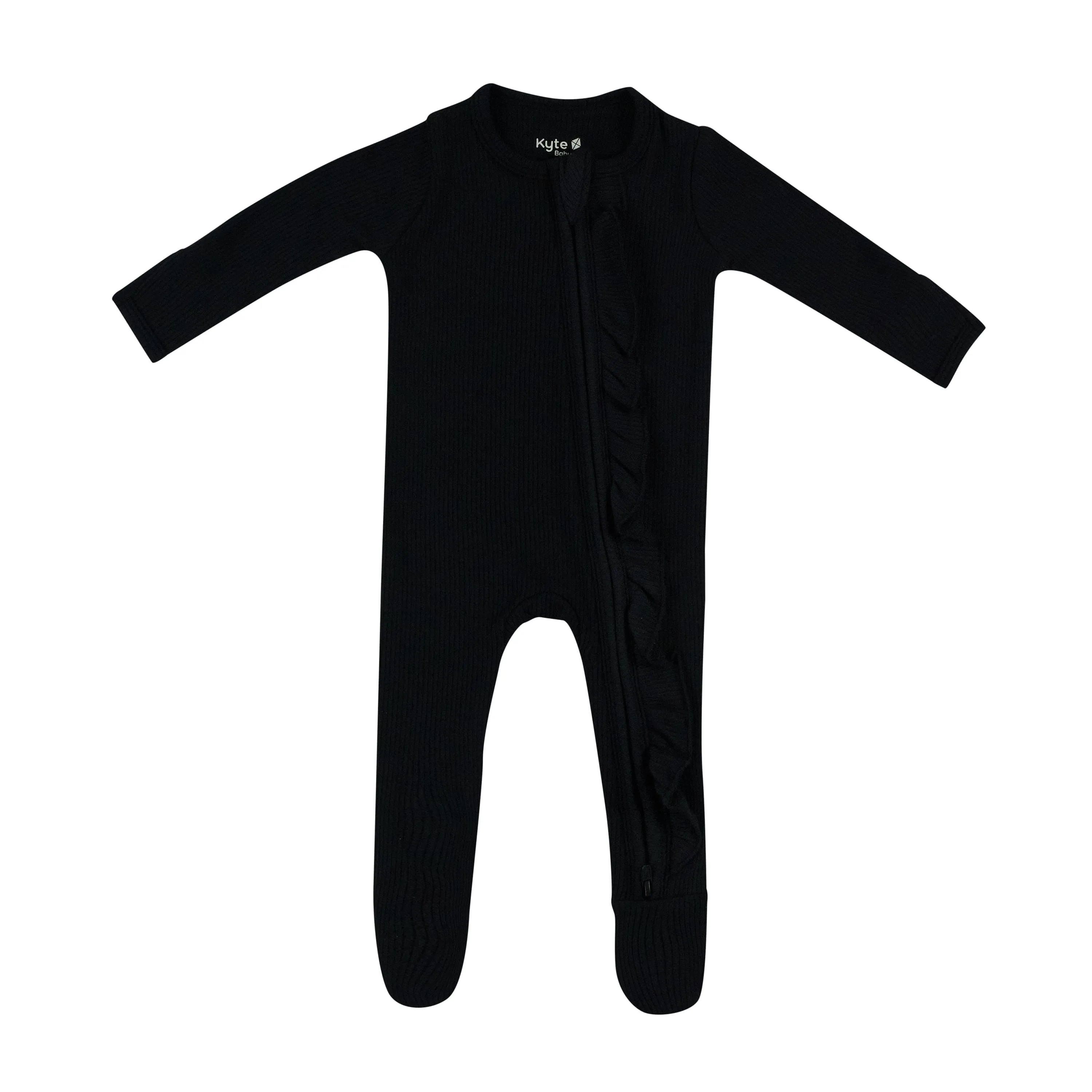 Midnight Ribbed Ruffle Zipper Footie