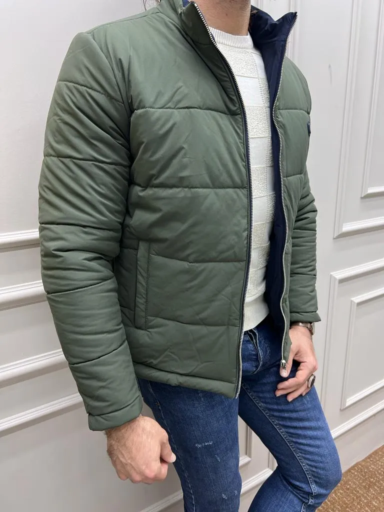 Rick Slim Fit Double Colored Khaki & Dark Blue Quilted Coat