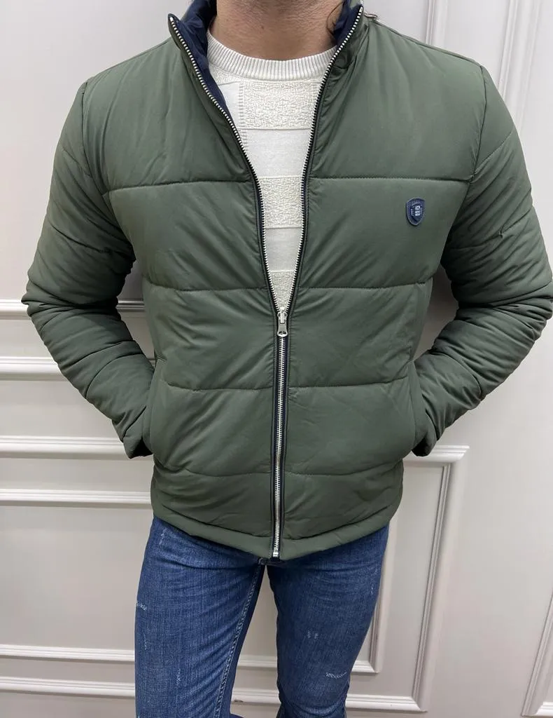 Rick Slim Fit Double Colored Khaki & Dark Blue Quilted Coat