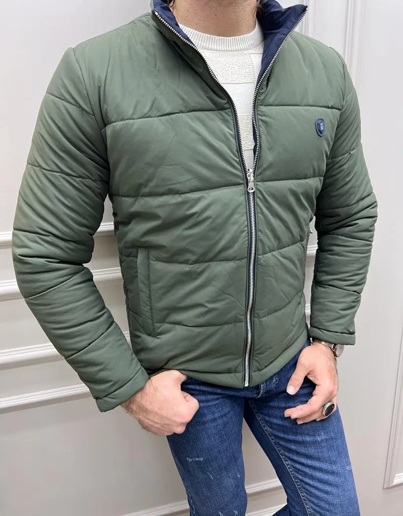 Rick Slim Fit Double Colored Khaki & Dark Blue Quilted Coat