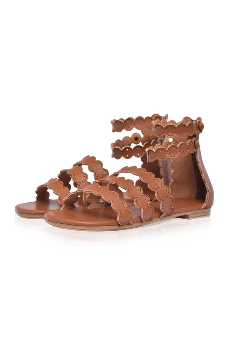 Vintage Camel Boho Leather Sandals from Rimini