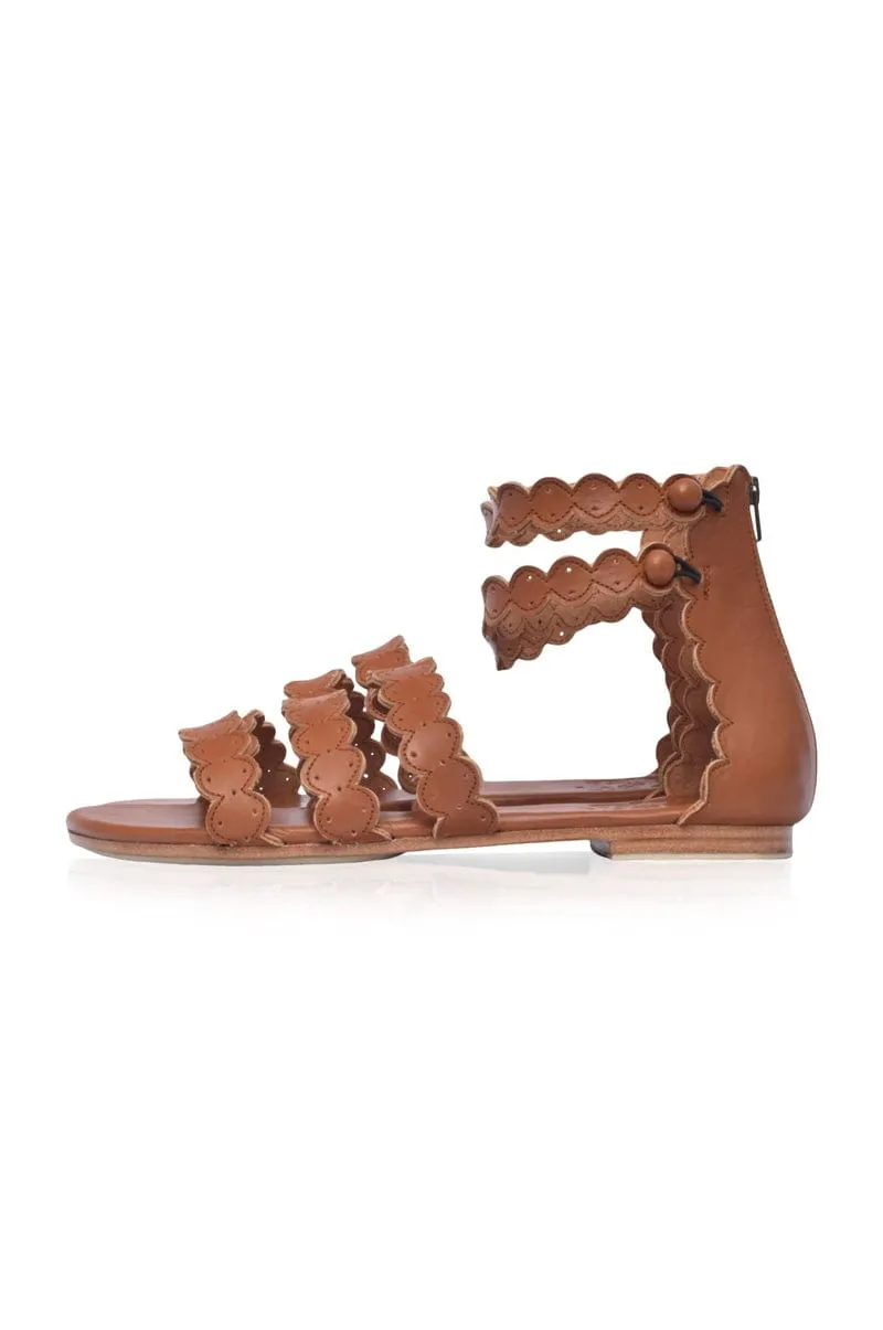 Vintage Camel Boho Leather Sandals from Rimini