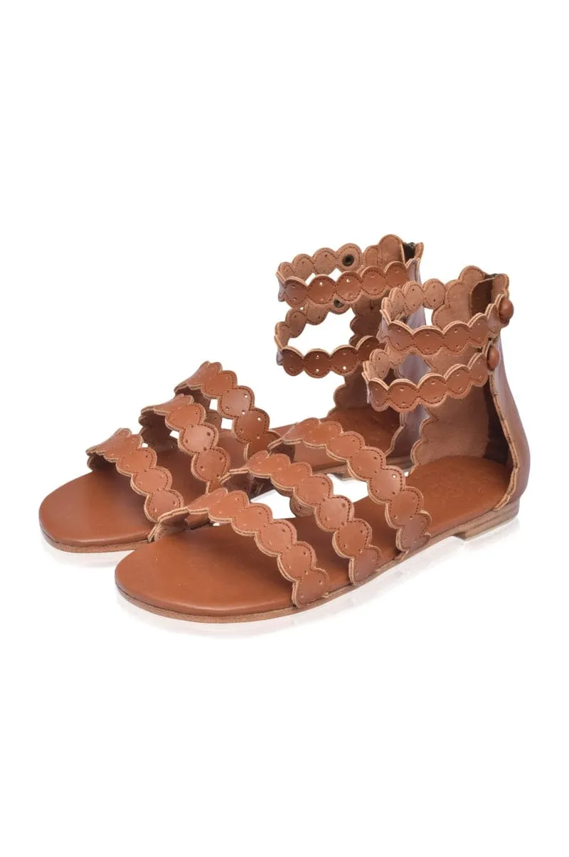 Vintage Camel Boho Leather Sandals from Rimini