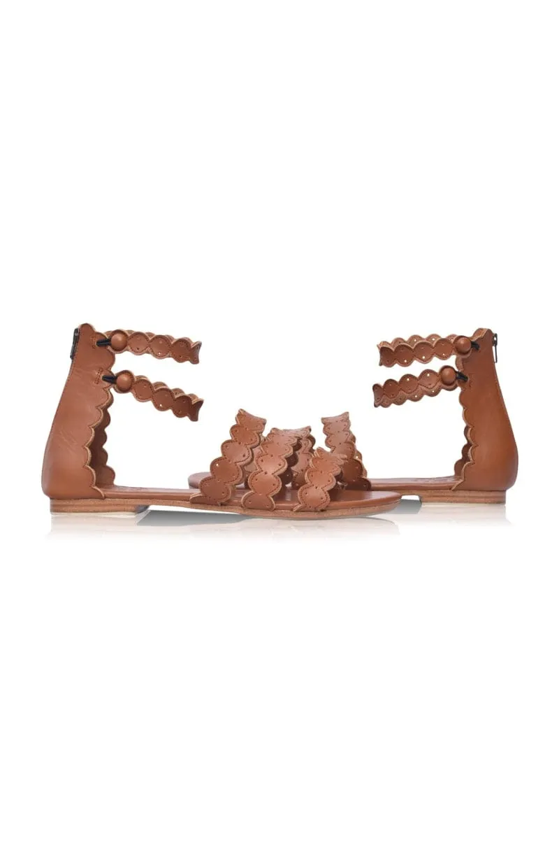 Vintage Camel Boho Leather Sandals from Rimini