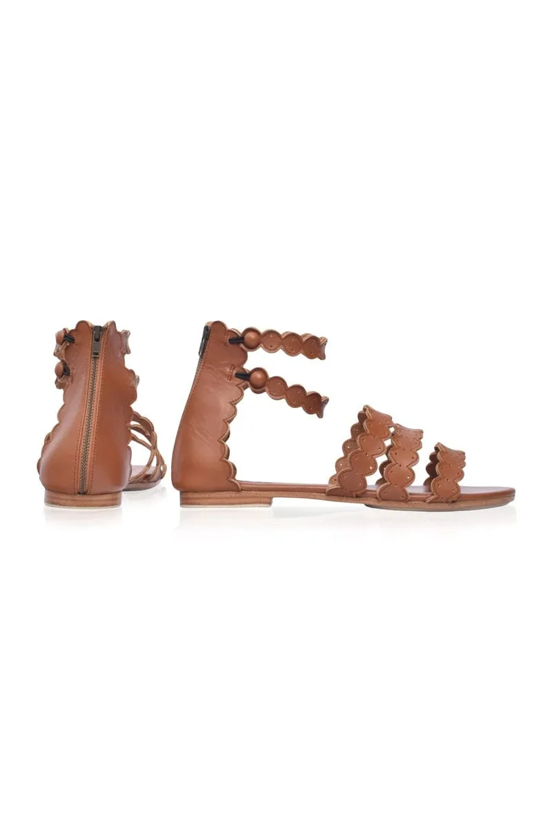 Vintage Camel Boho Leather Sandals from Rimini