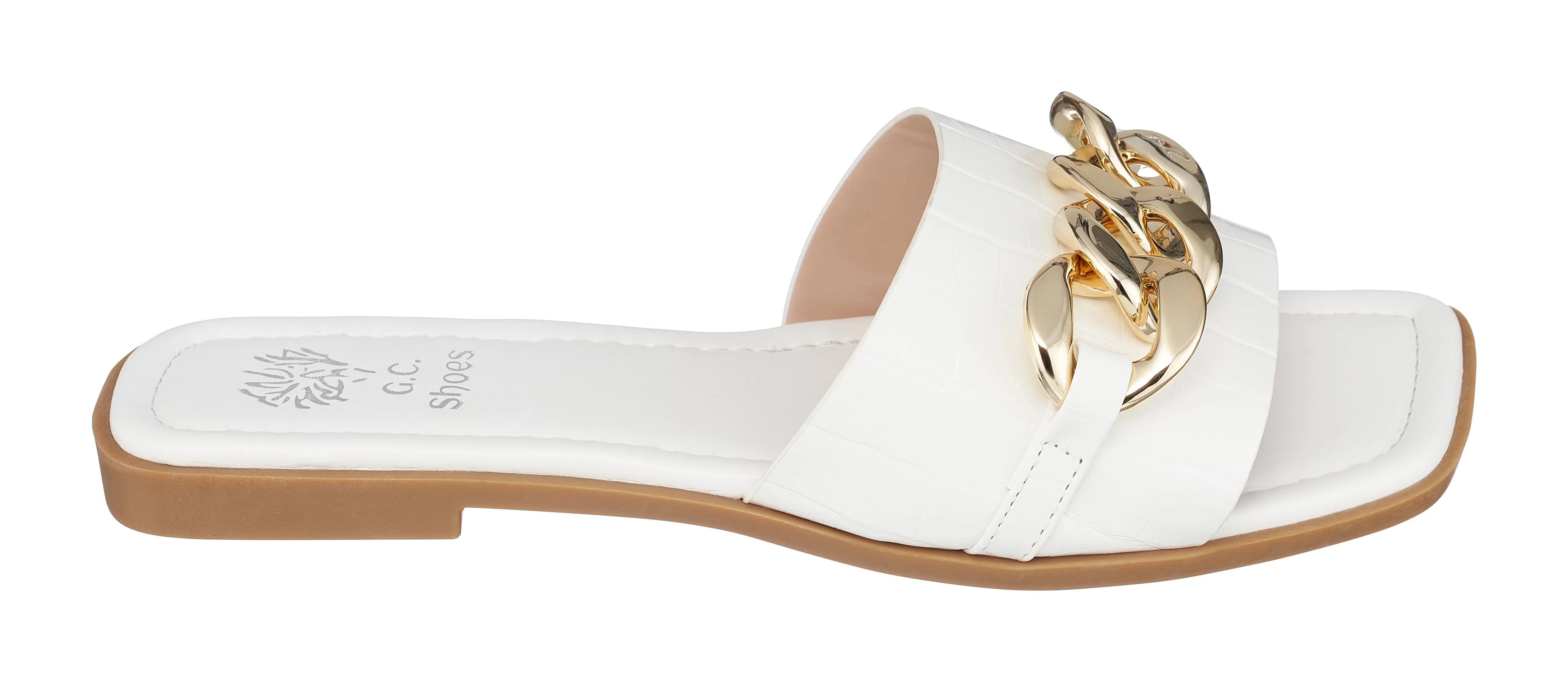 Rina White Flat Sandals