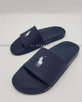 RL Signature Pony Navy Blue Slides