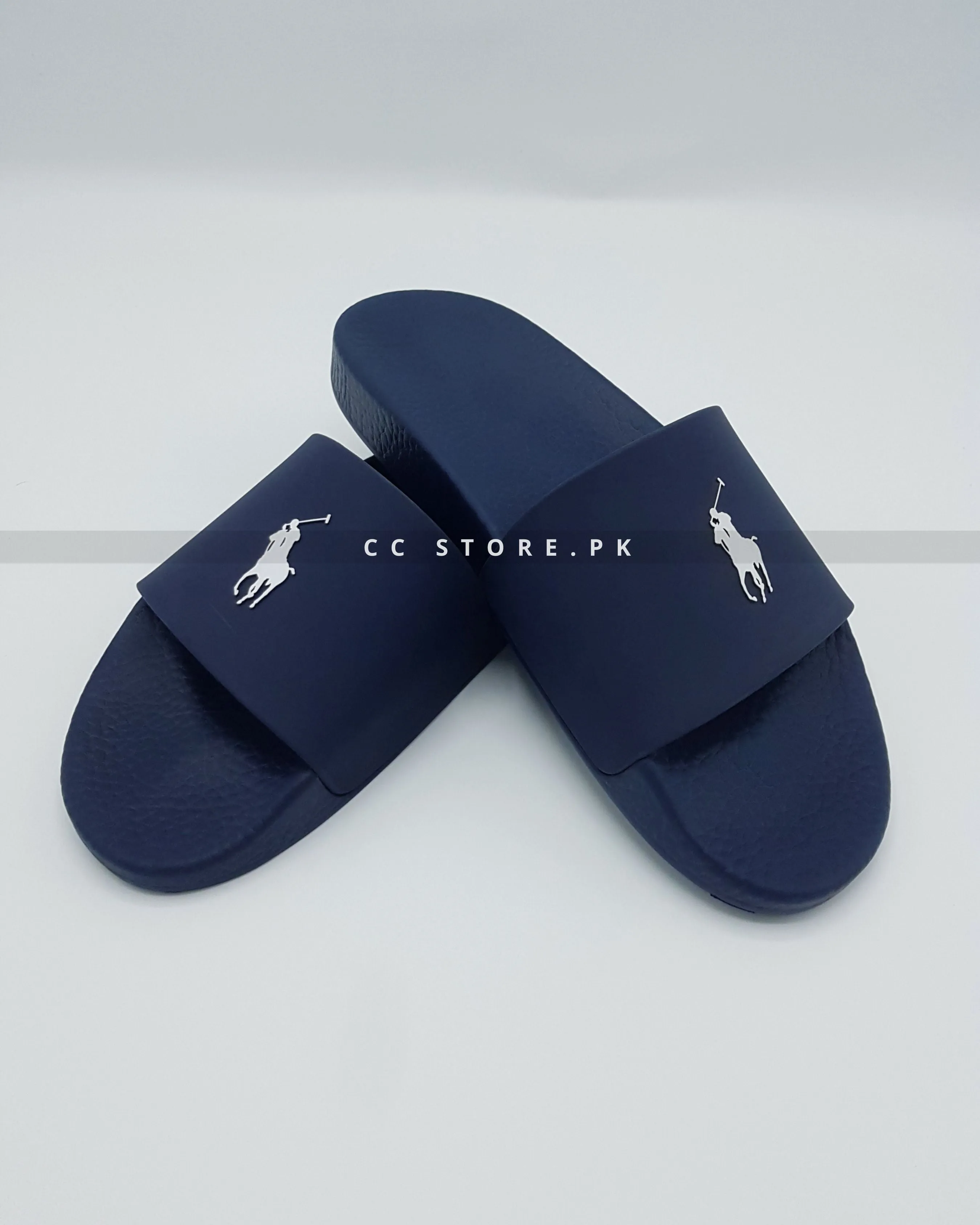 RL Signature Pony Navy Blue Slides