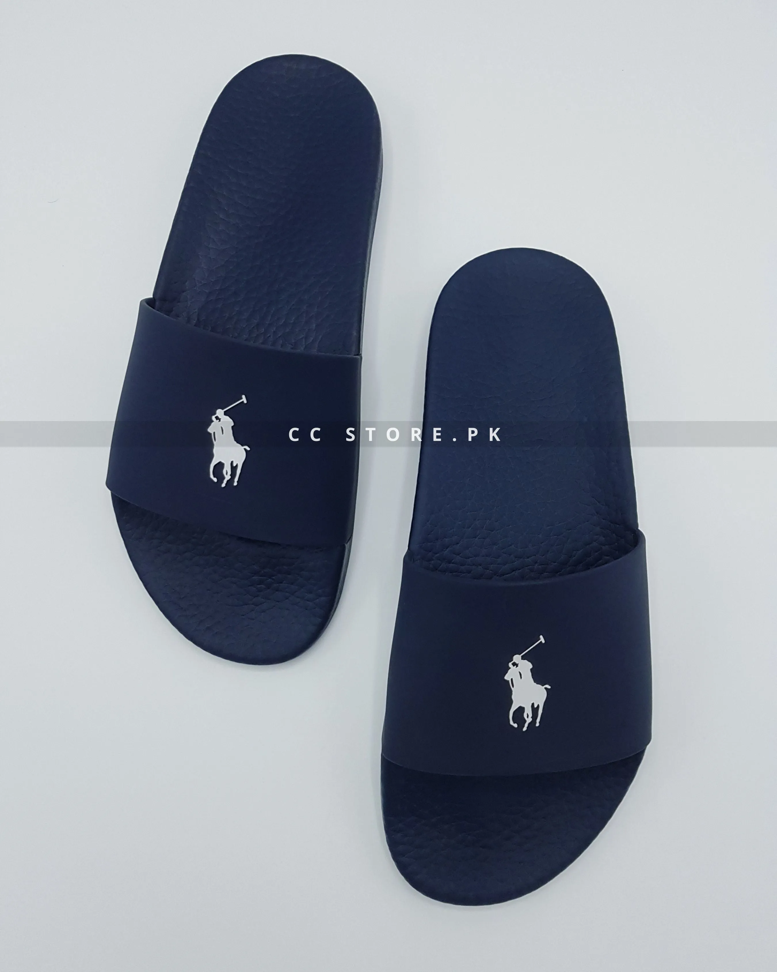 RL Signature Pony Navy Blue Slides