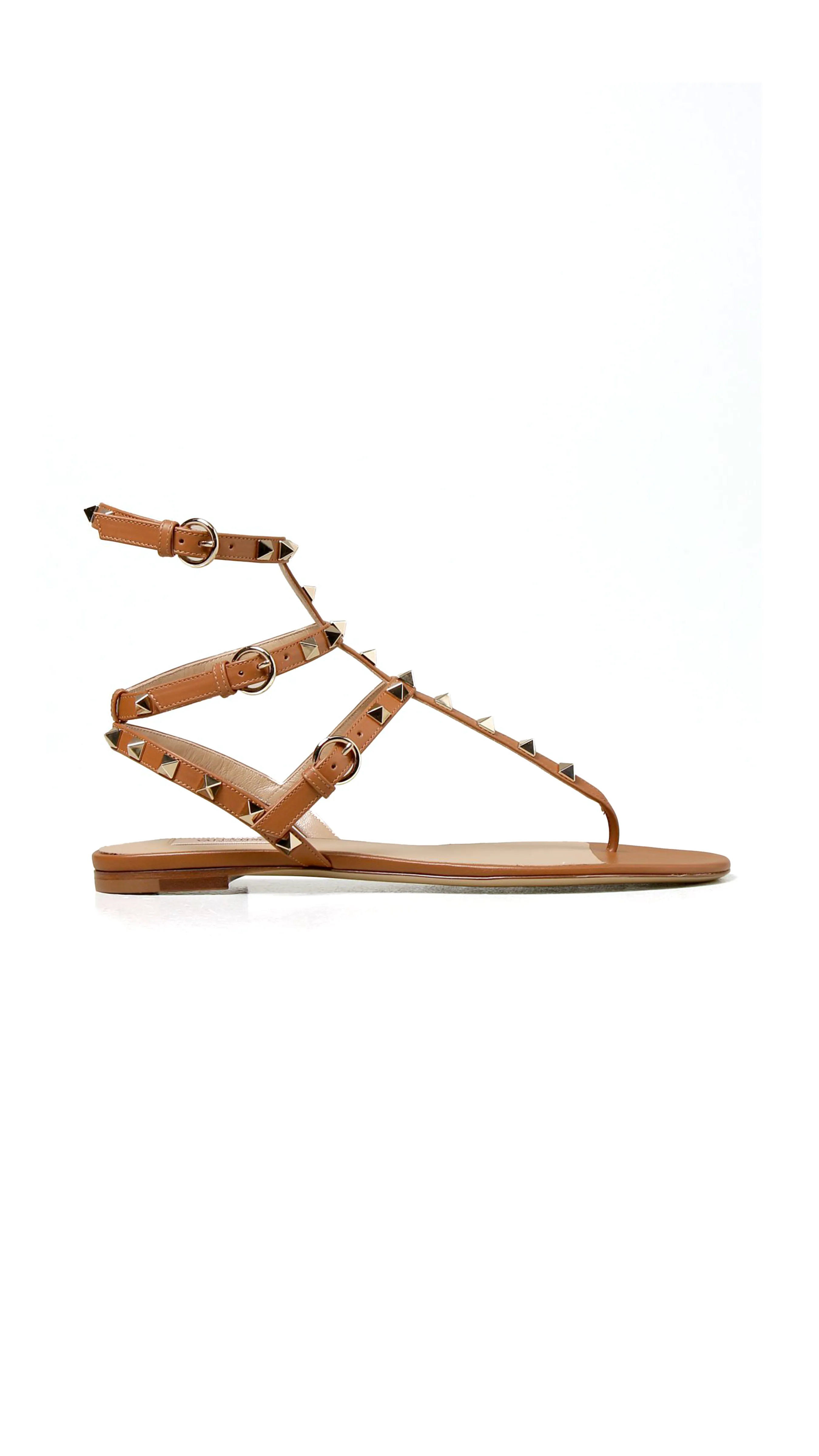 Almond Rockstud Calfskin Flat Flip-flop Sandal