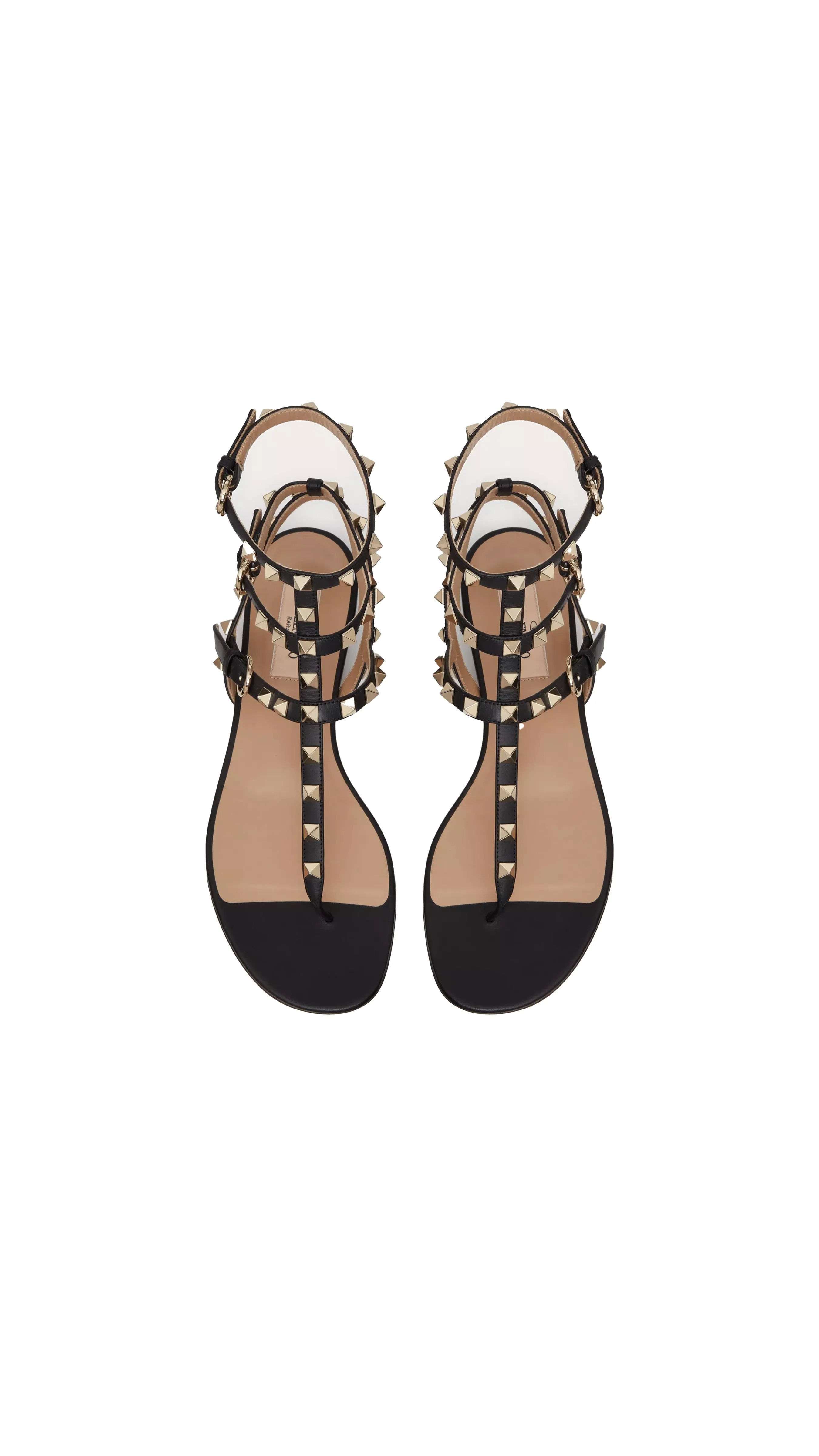 Black Rockstud Calfskin Flat Flip-flop Sandal