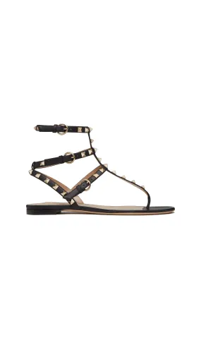 Black Rockstud Calfskin Flat Flip-flop Sandal