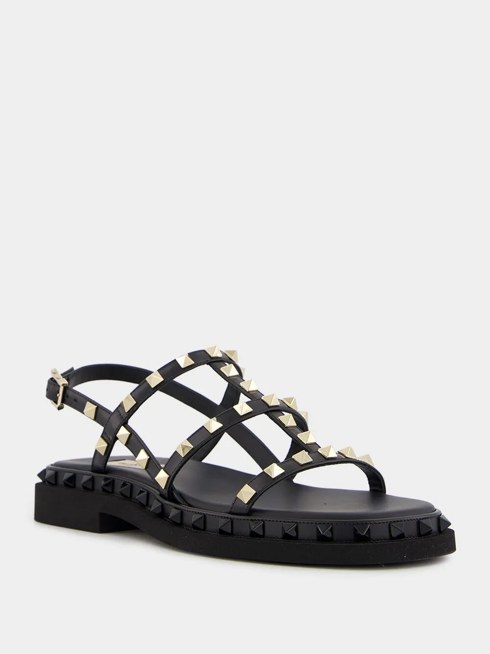 Rockstud Leather Flat Sandals