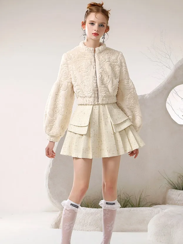 Rose Embroidery Feminine Balloon-Sleeve Jacket