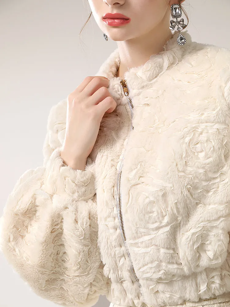 Rose Embroidery Feminine Balloon-Sleeve Jacket