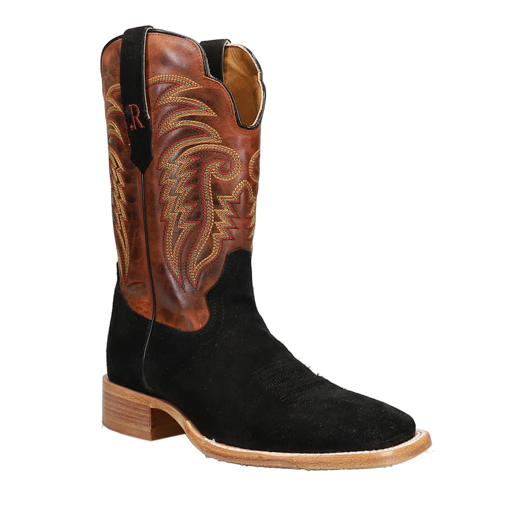 Rough Out Embroidered Wide Square Toe Cowboy Boots