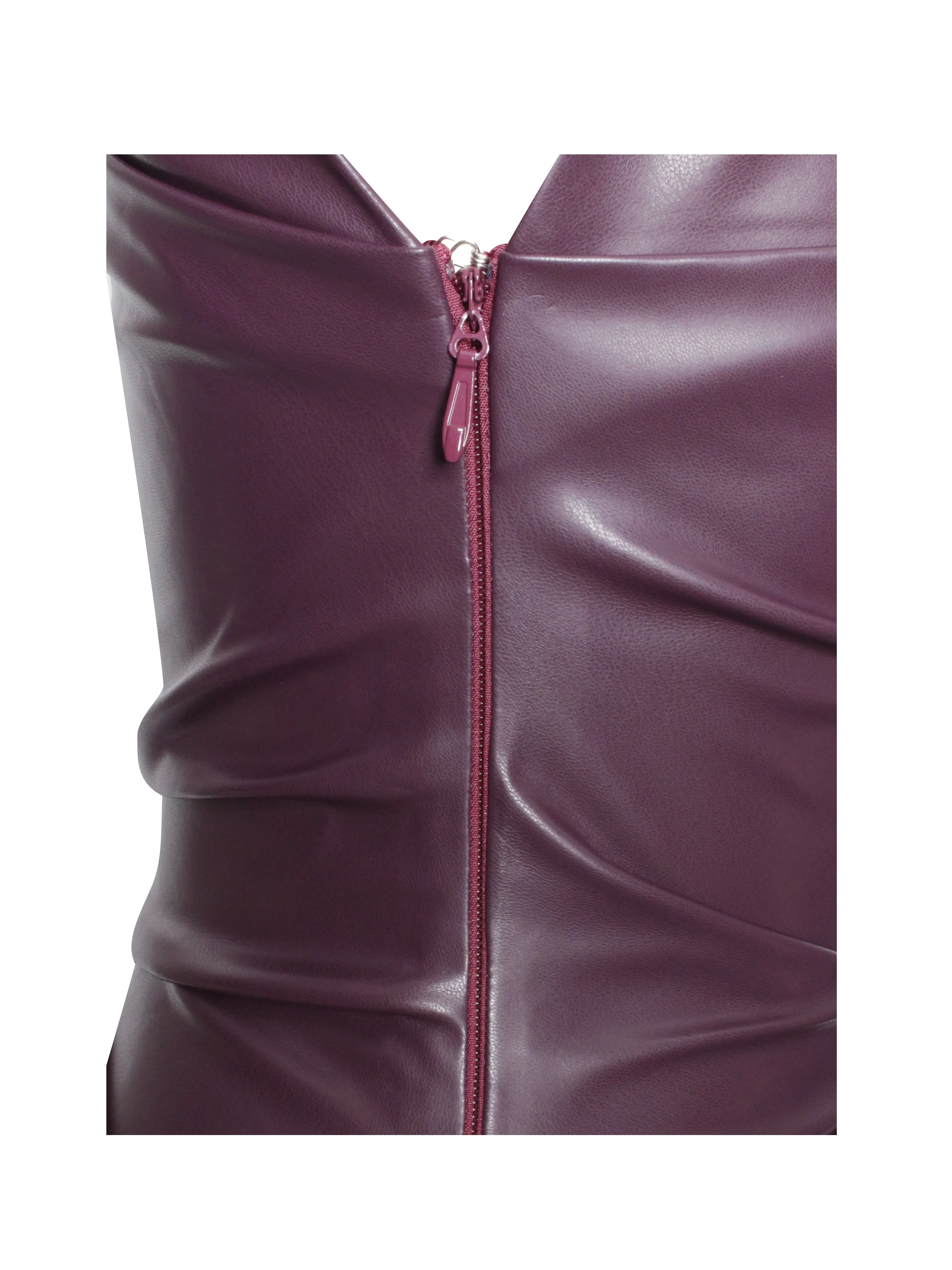 Sabina Purple Leather Slash Neck Midi Dress