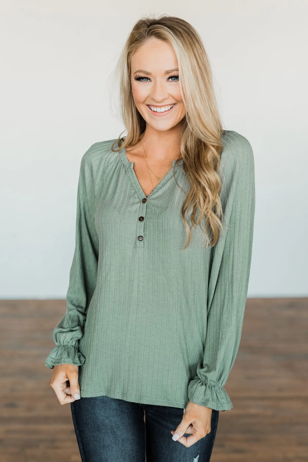 Knit Button Top in Sage