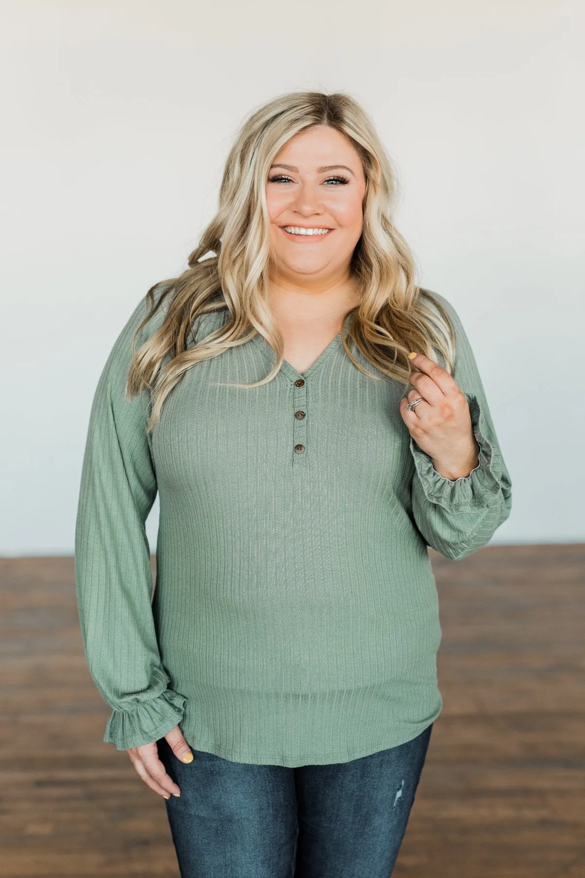 Knit Button Top in Sage