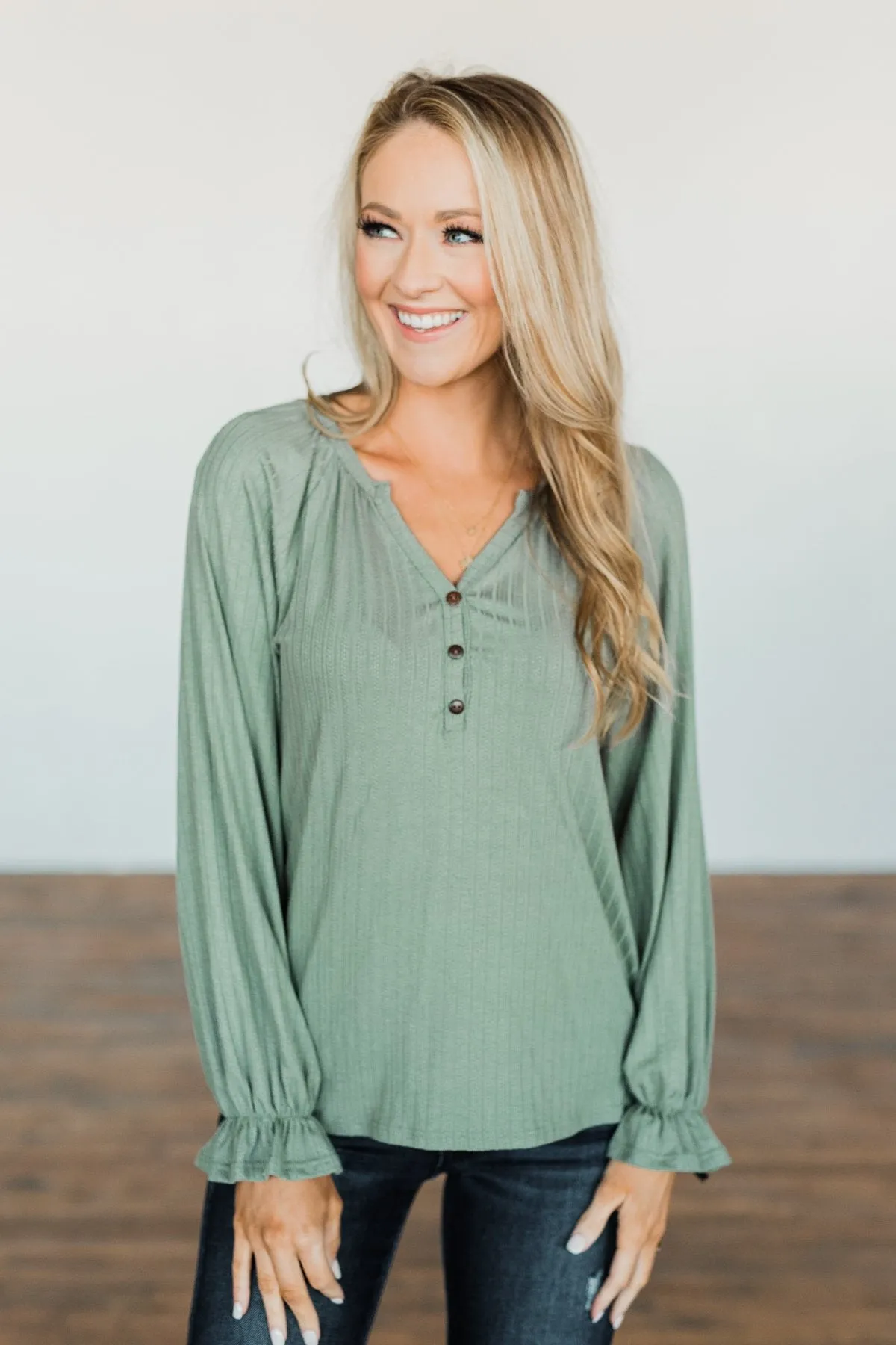 Knit Button Top in Sage