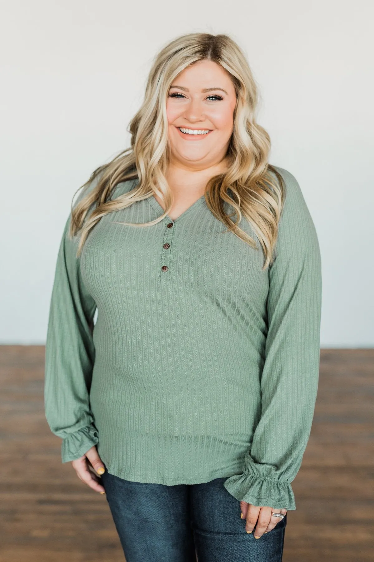 Knit Button Top in Sage