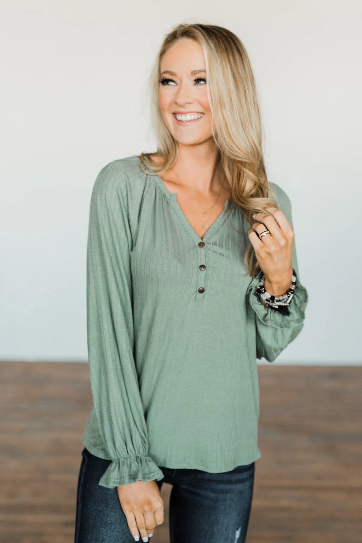 Knit Button Top in Sage