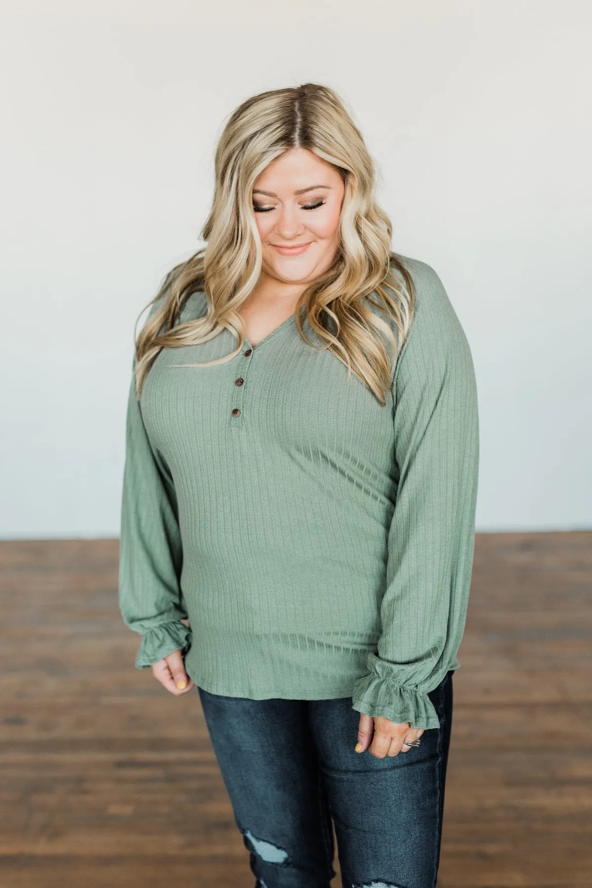 Knit Button Top in Sage