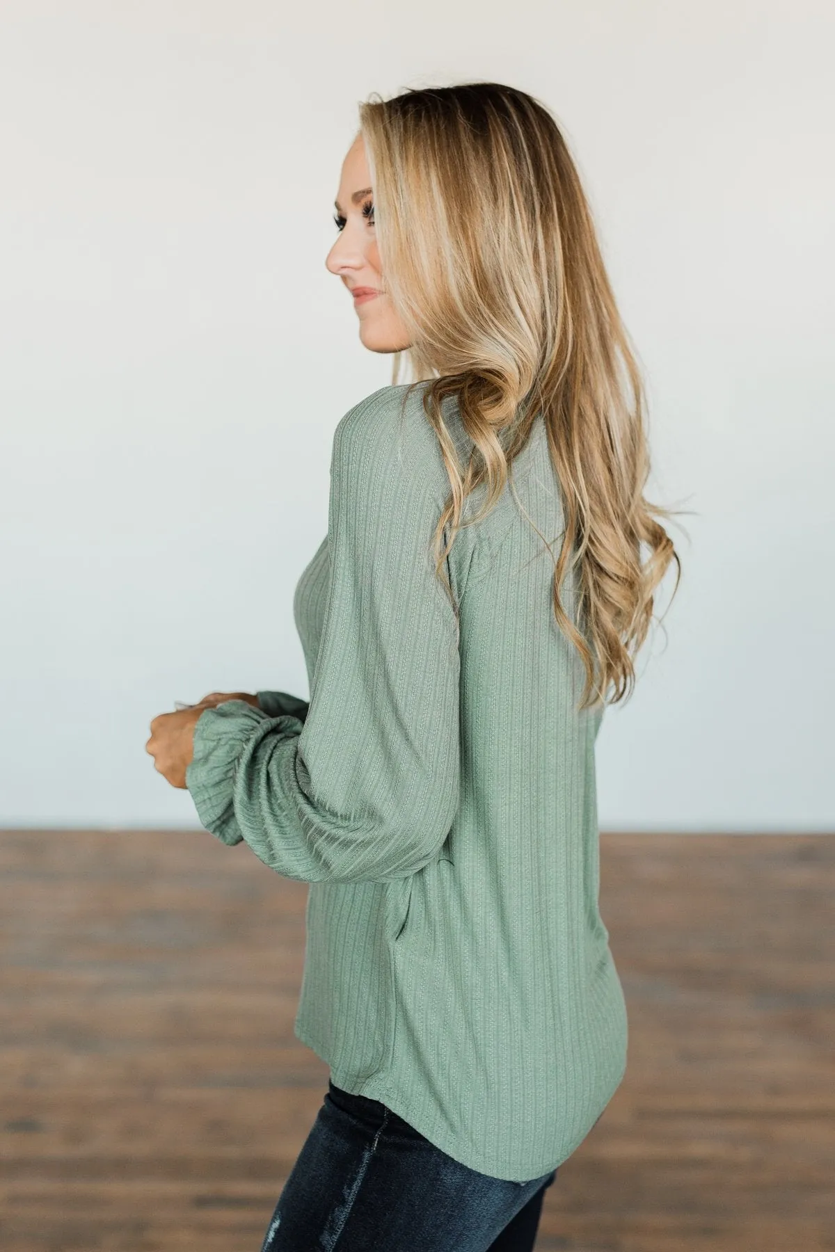 Knit Button Top in Sage