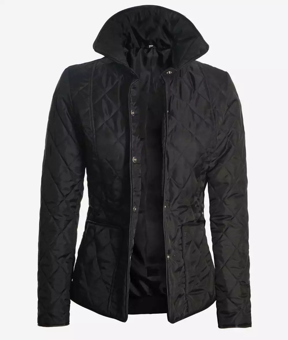 Sally Black High Collar Polyester Quilted Jacket for Women *Few Left*