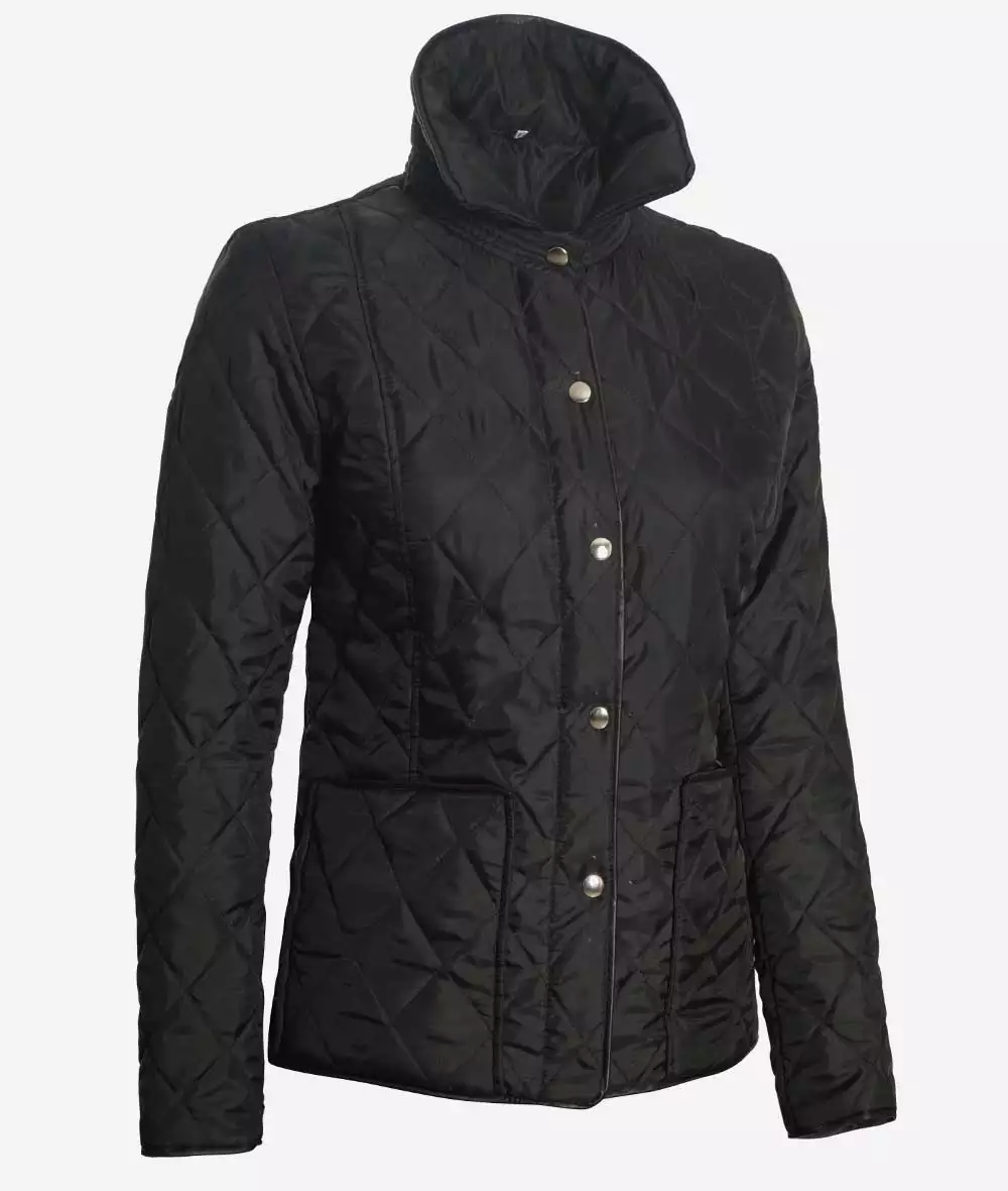 Sally Black High Collar Polyester Quilted Jacket for Women *Few Left*