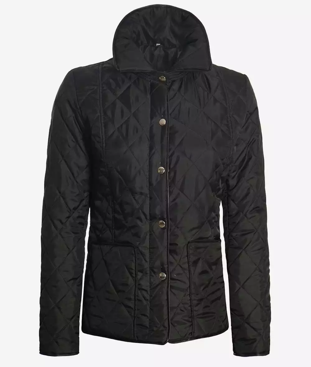 Sally Black High Collar Polyester Quilted Jacket for Women *Few Left*