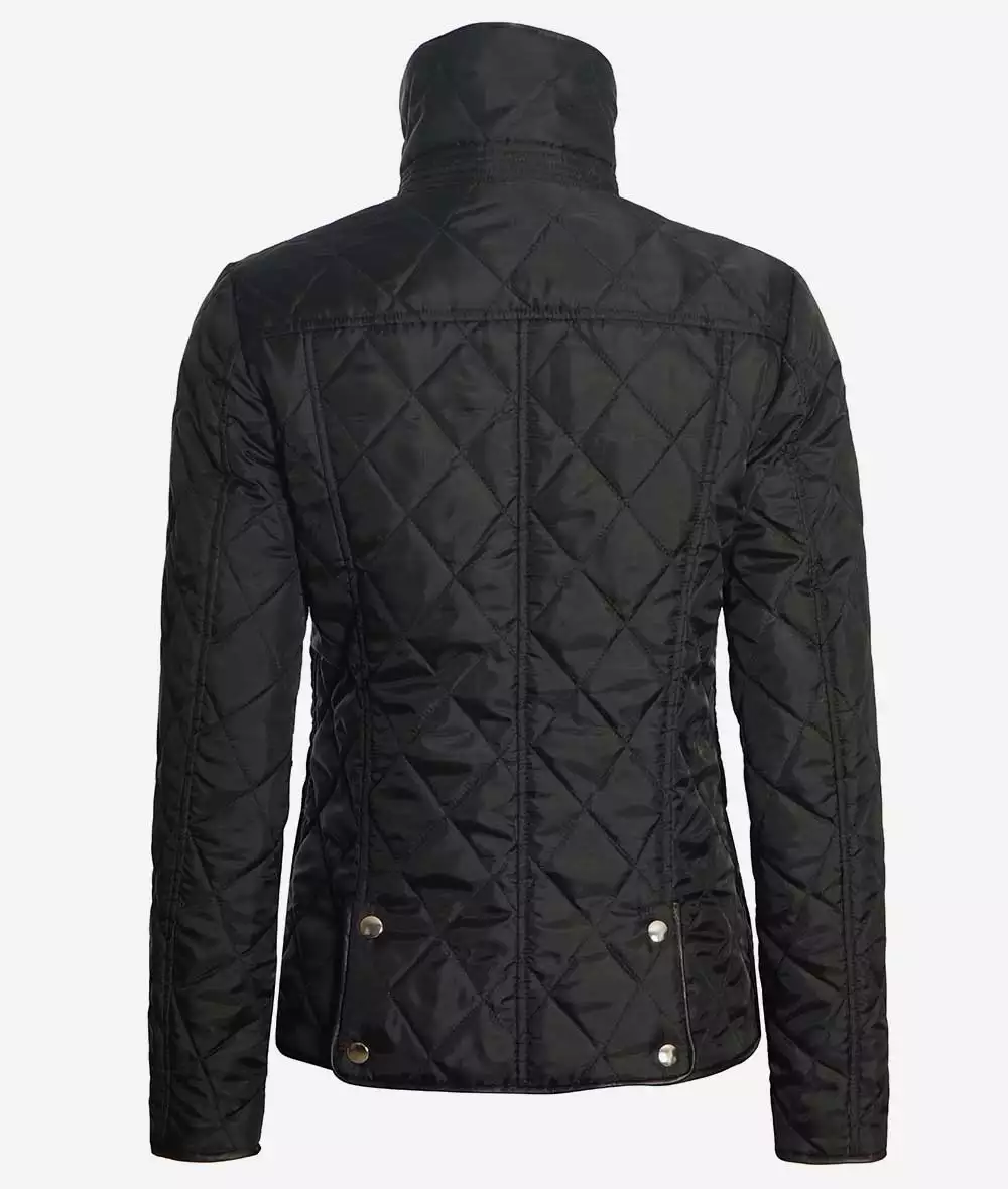 Sally Black High Collar Polyester Quilted Jacket for Women *Few Left*