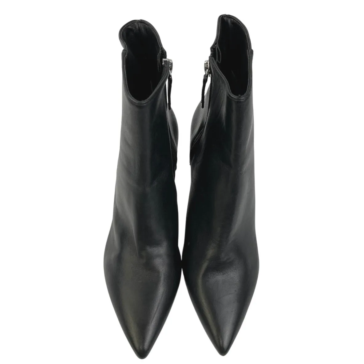 Schutz Mikki Low Black Leather Pointed Toe Zip Stiletto Heels Boots Bootie 7.5B