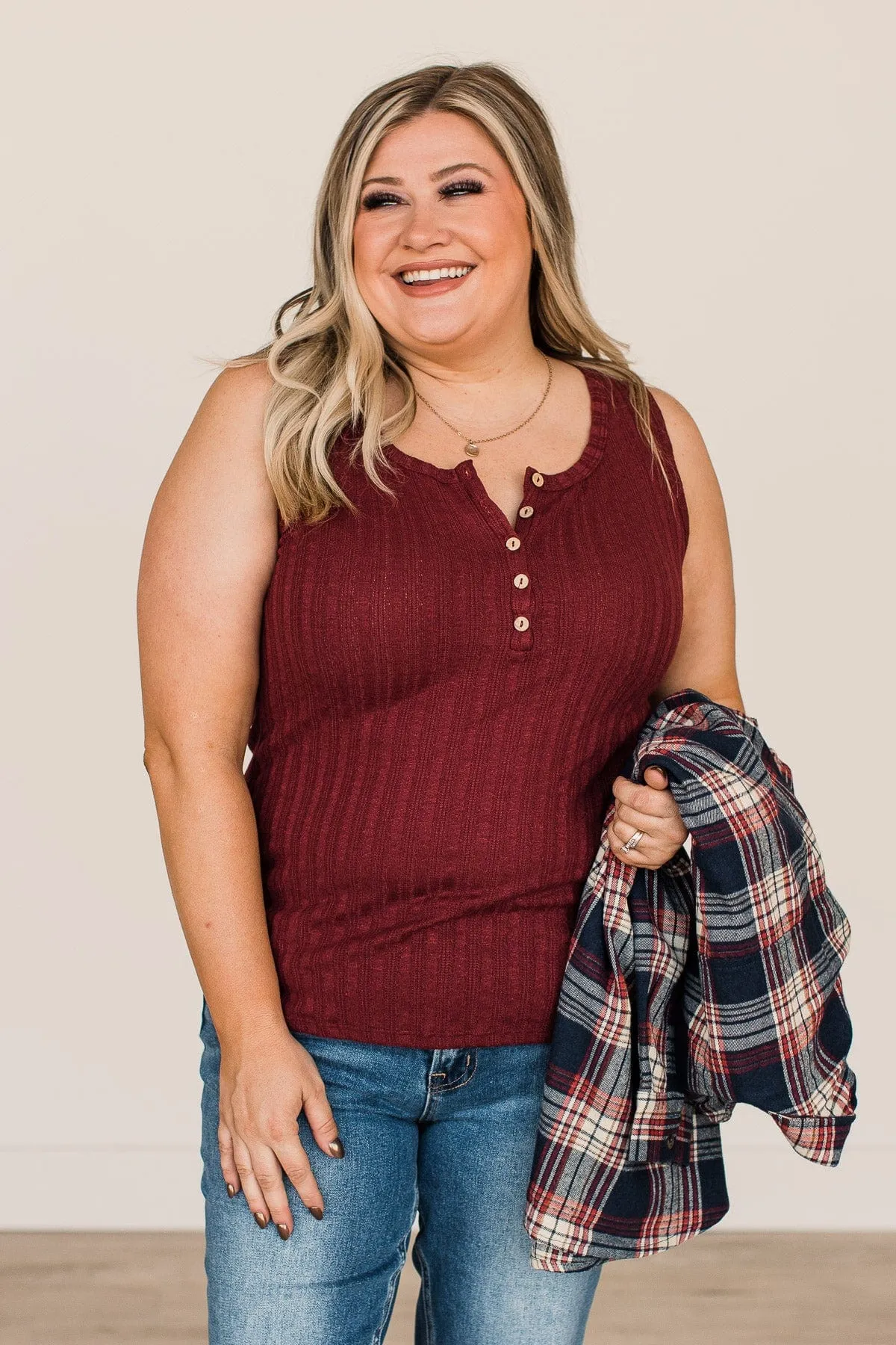 Seek Out Adventure Knit Tank Top- Burgundy