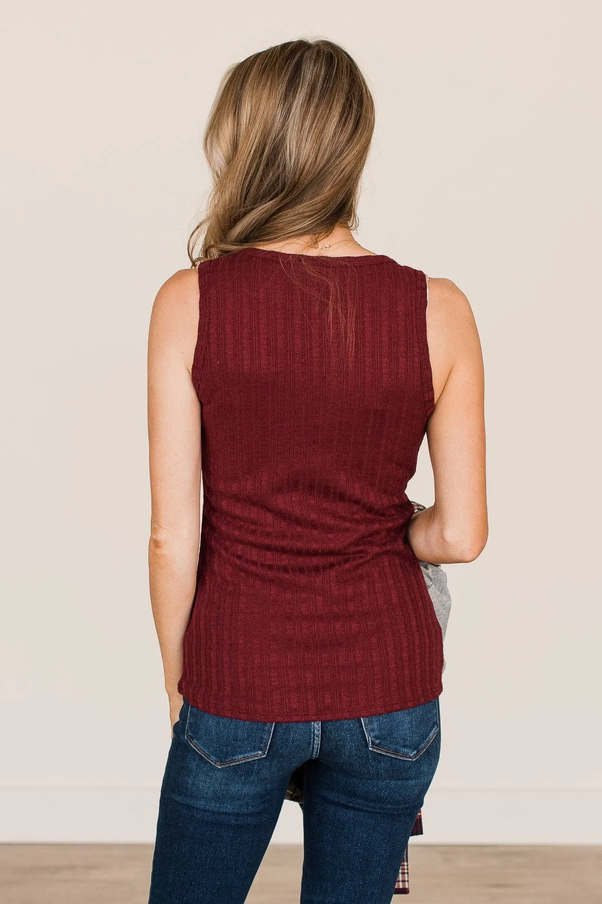 Seek Out Adventure Knit Tank Top- Burgundy