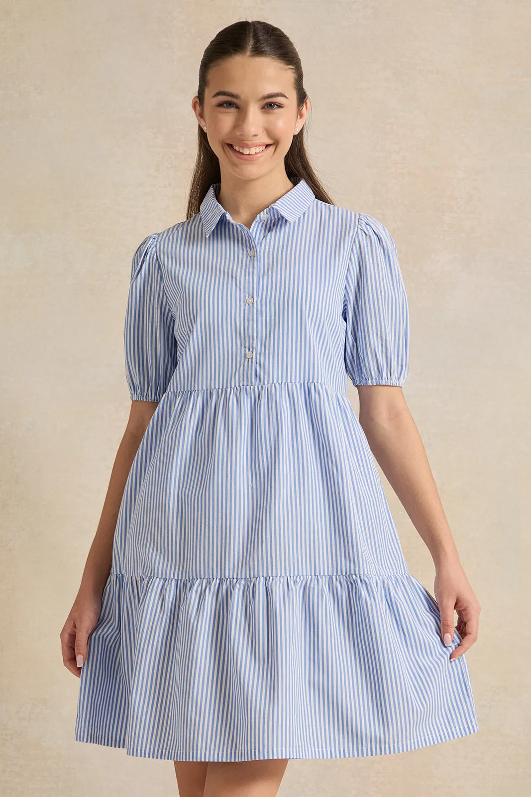 Senior Girls Blue And White Striped Dress