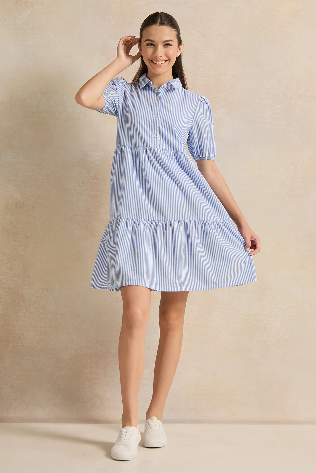 Senior Girls Blue And White Striped Dress