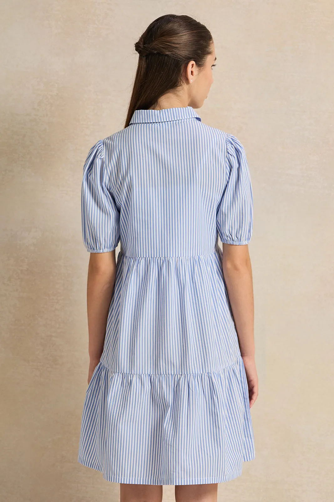 Senior Girls Blue And White Striped Dress