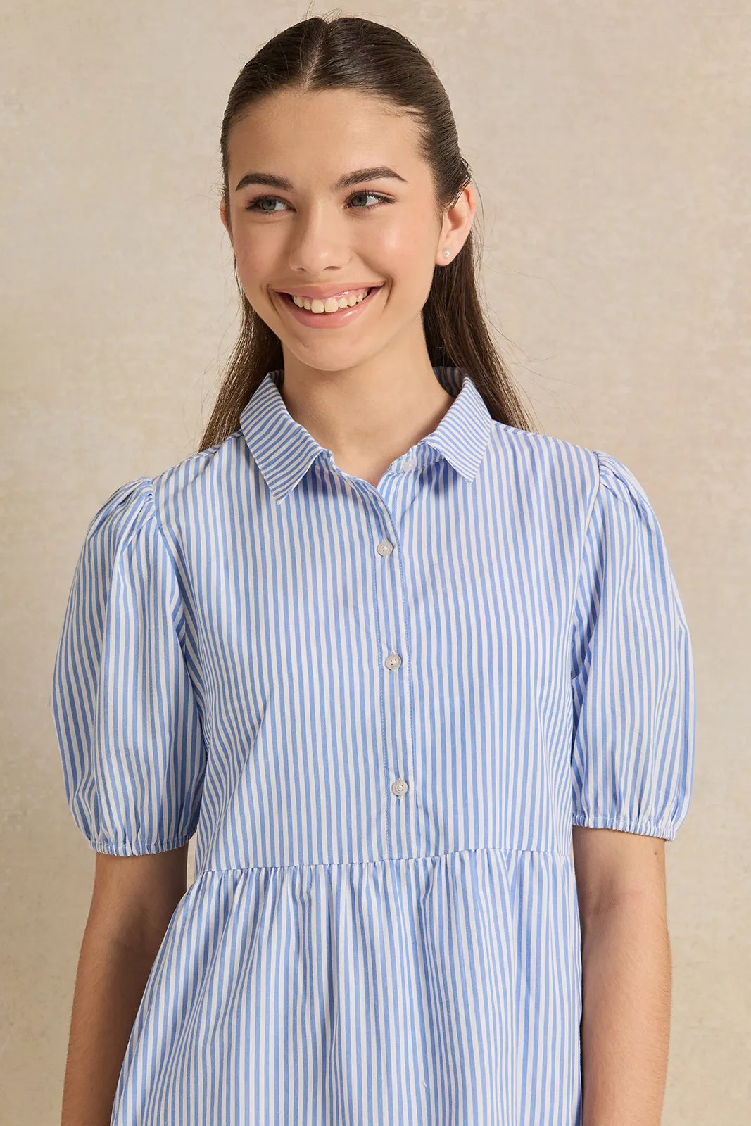 Senior Girls Blue And White Striped Dress