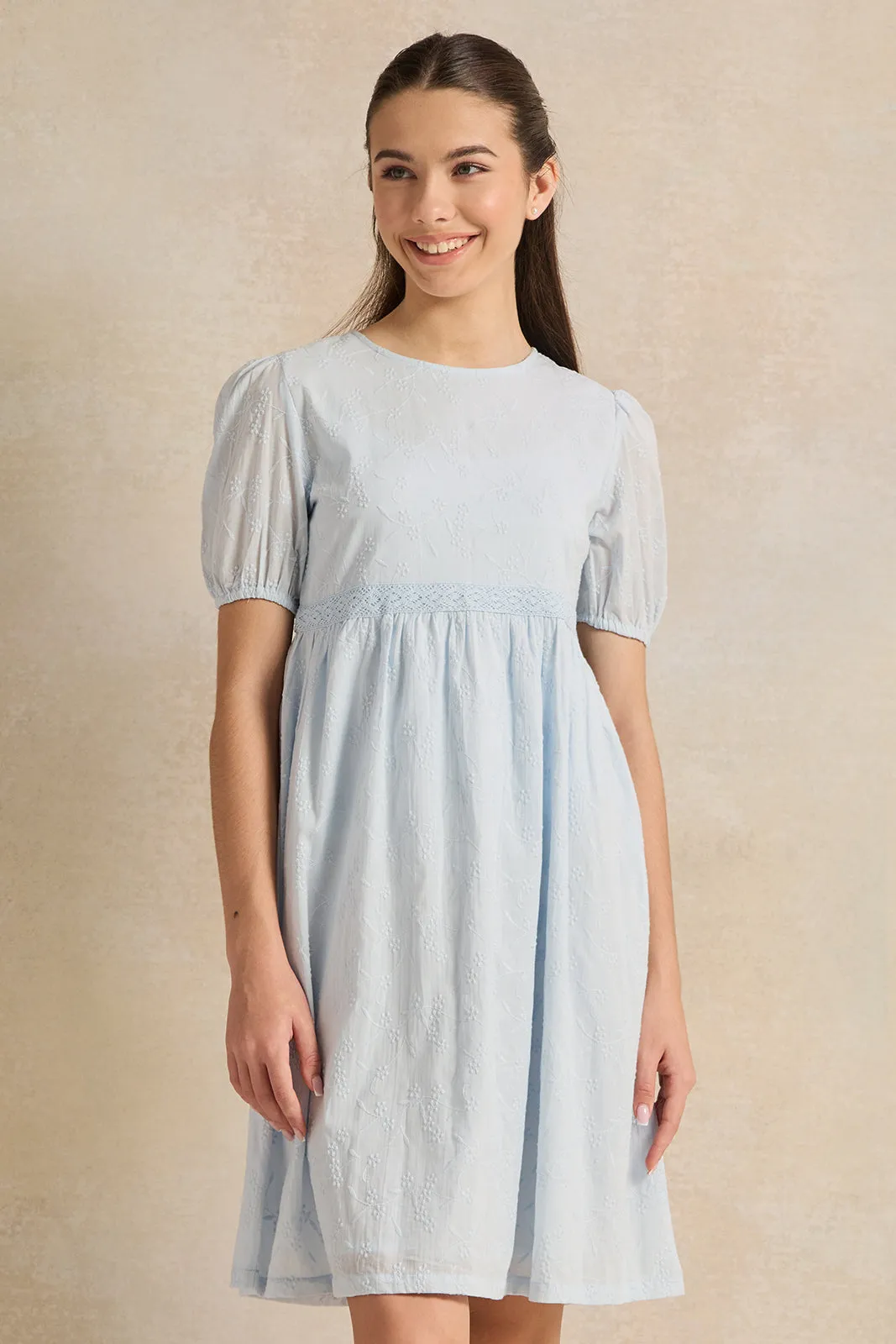 Senior Girls Blue Embroidered Dress