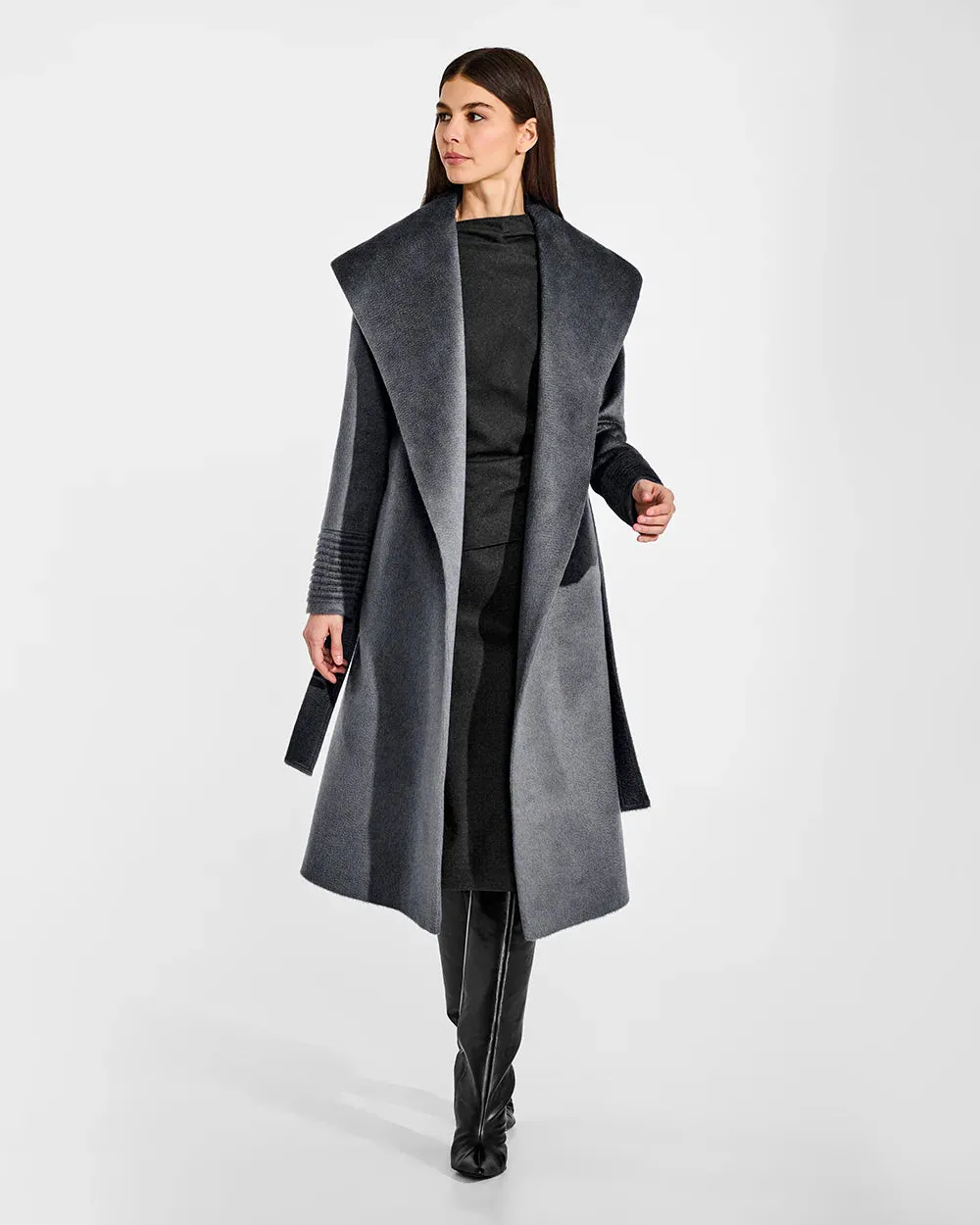 SENTALER Suri Alpaca Wrap Coat - Charcoal.