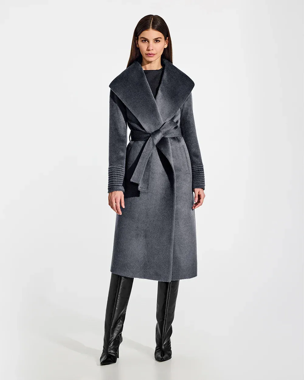 SENTALER Suri Alpaca Wrap Coat - Charcoal.