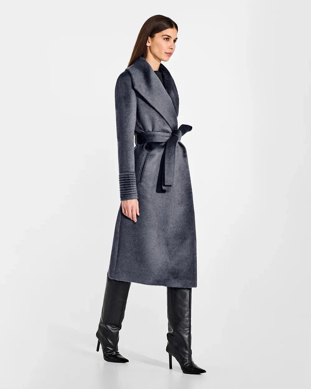 SENTALER Suri Alpaca Wrap Coat - Charcoal.