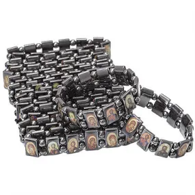 Set 12 pcs Orthodox Religious Black Hematite Bracelet With Christian Icons