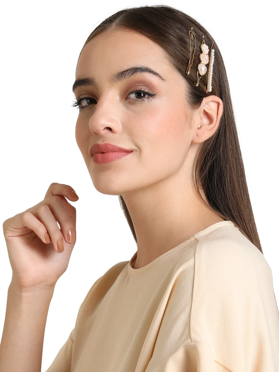 Set Of Gold-Toned Embellished Hair Clips