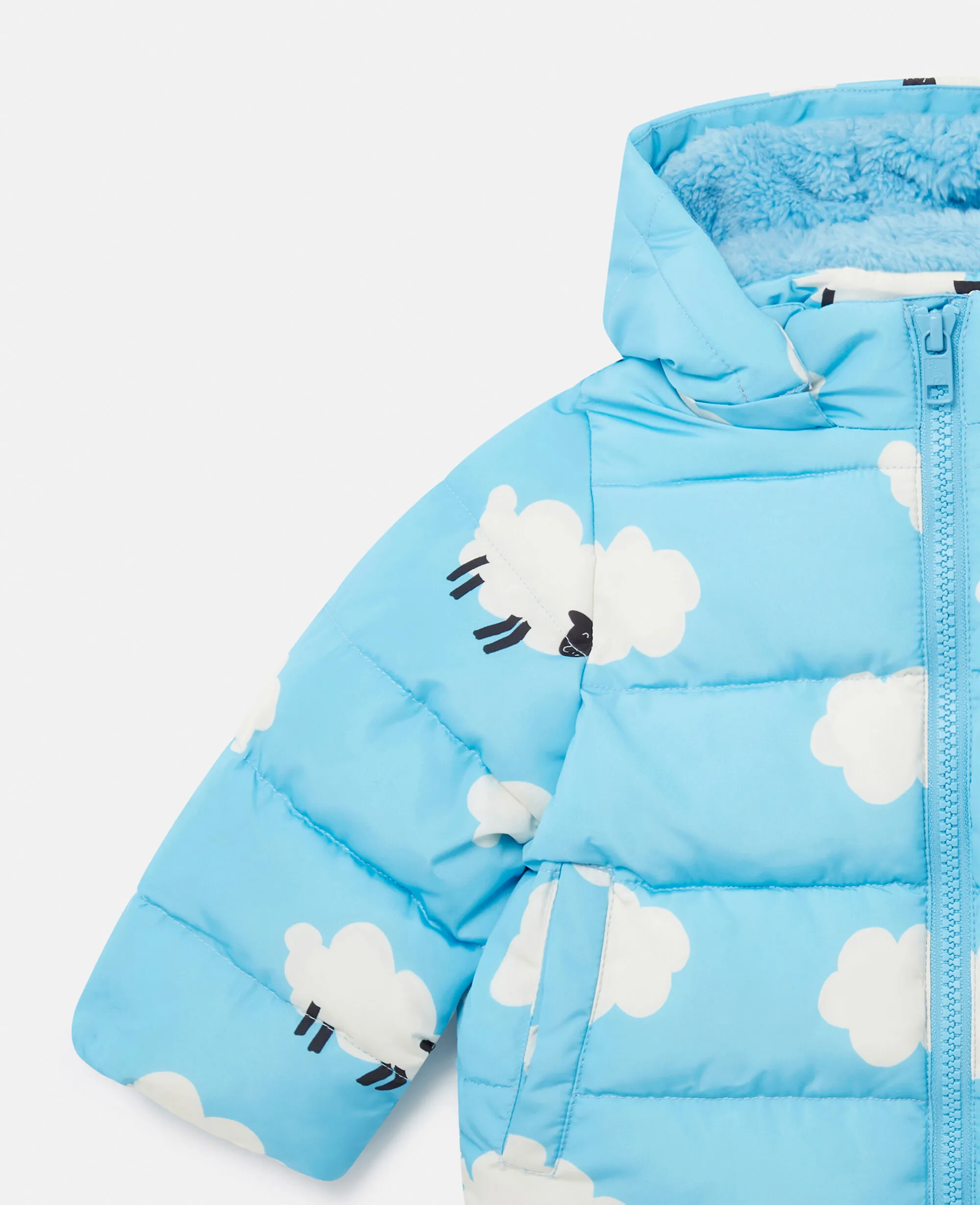 Hooded Puffer Coat with Sheep Pattern