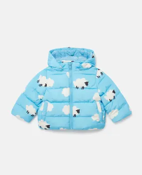 Hooded Puffer Coat with Sheep Pattern