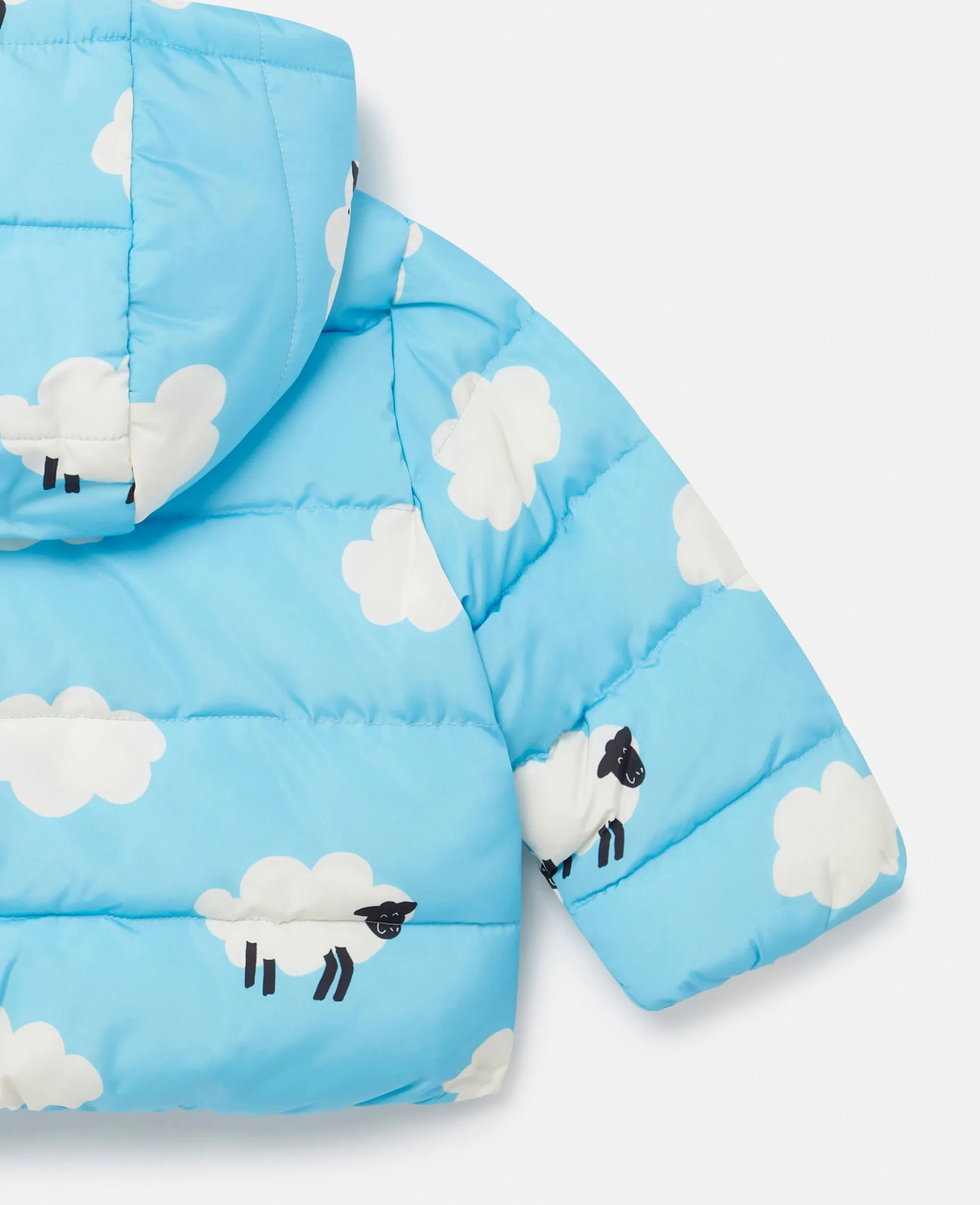 Hooded Puffer Coat with Sheep Pattern