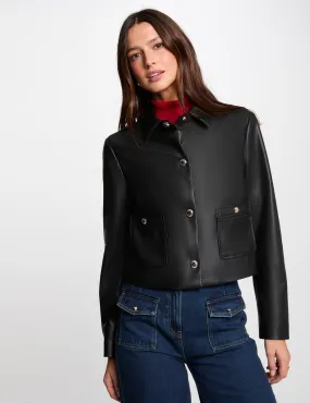 Short faux leather jacket black women