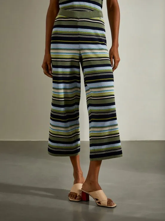 Short striped knitted trousers.